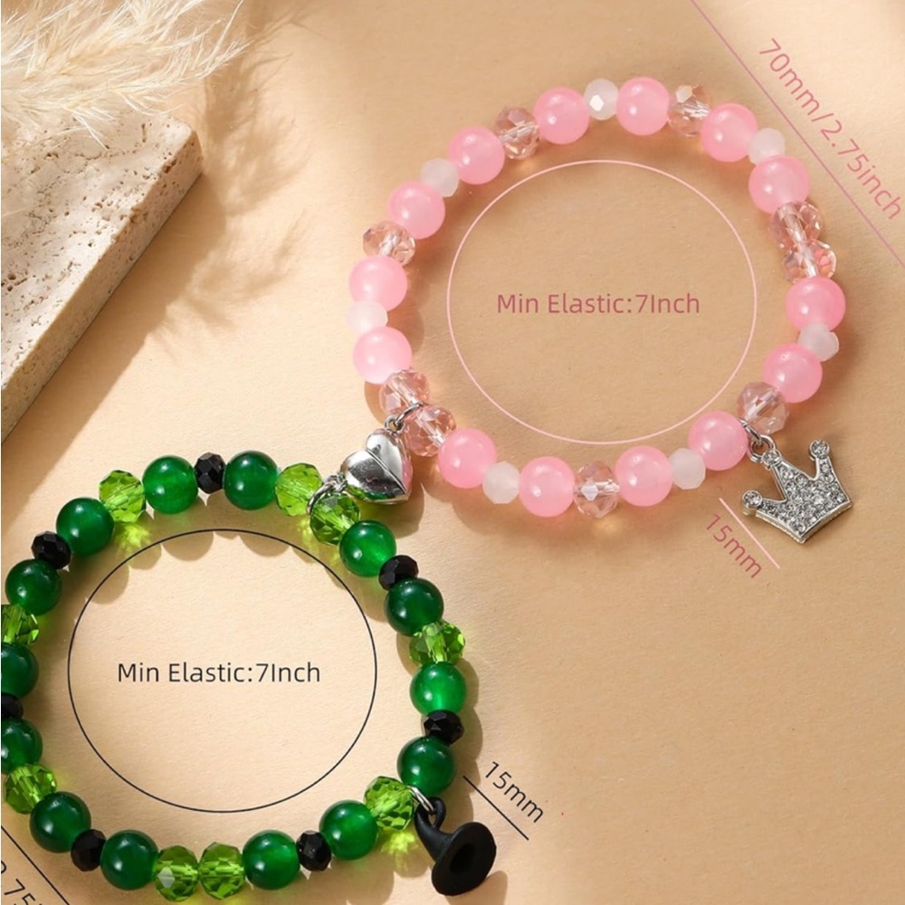 COPY - WICKED Pink and Green Beaded Magnetic Friendship Bracelets